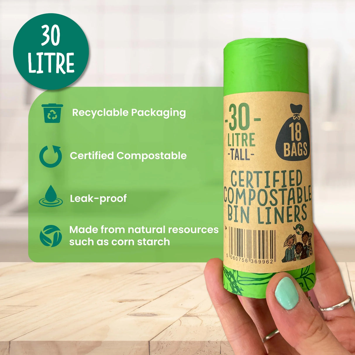 Compostable Bin Liners (8 gallon) | 1 roll of 18 bags