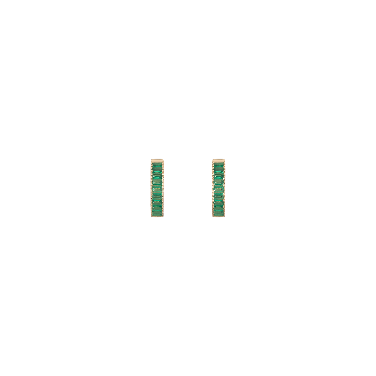 Lab Grown Green Emerald Baguette Huggie Earrings