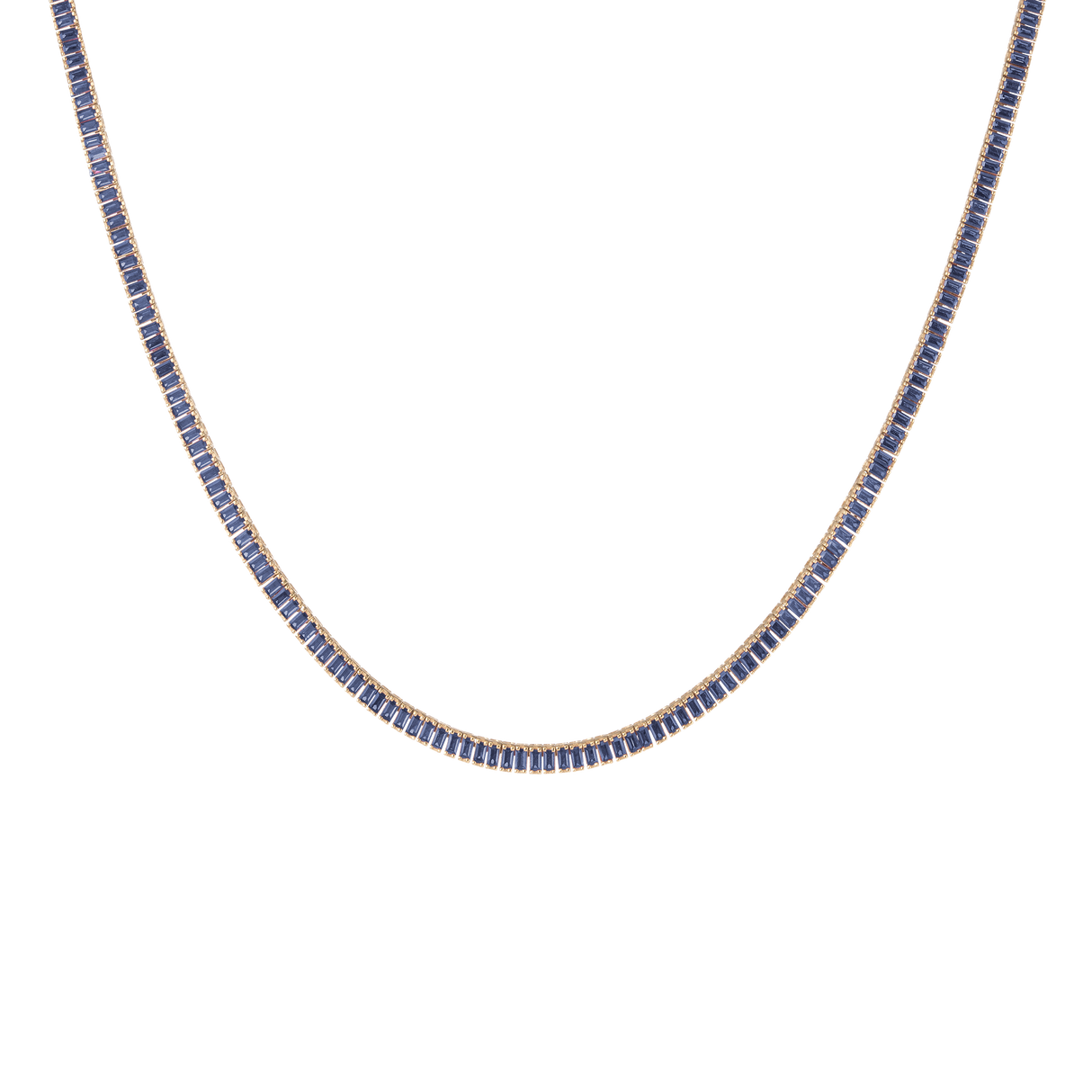 Lab Grown Blue Sapphire Baguette Tennis Necklace