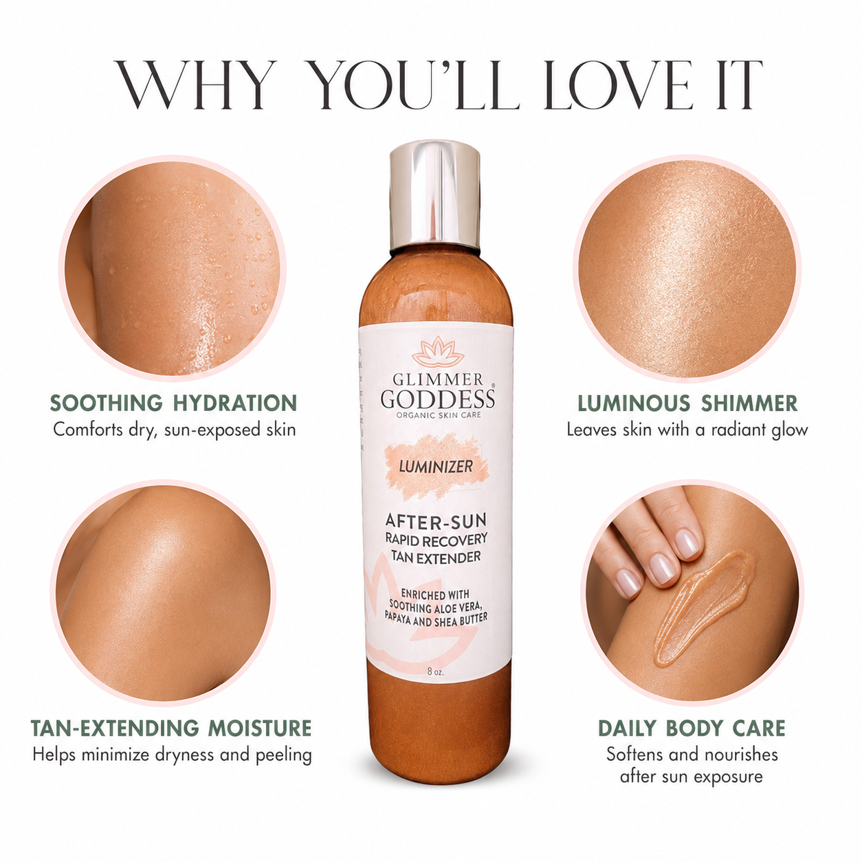 Organic After Sun Lotion & Tan Extender + Luminizing Shimmer