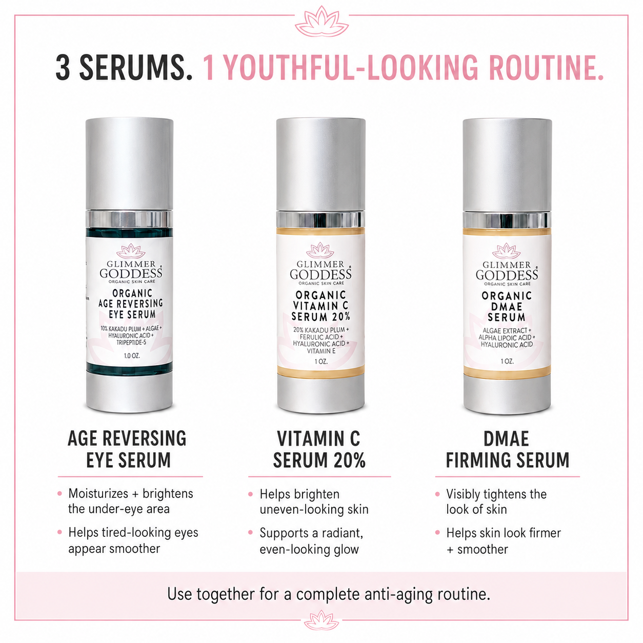 Organic Anti-Aging Trio Vitamin C + DMAE + Age Reversing Eye Serum