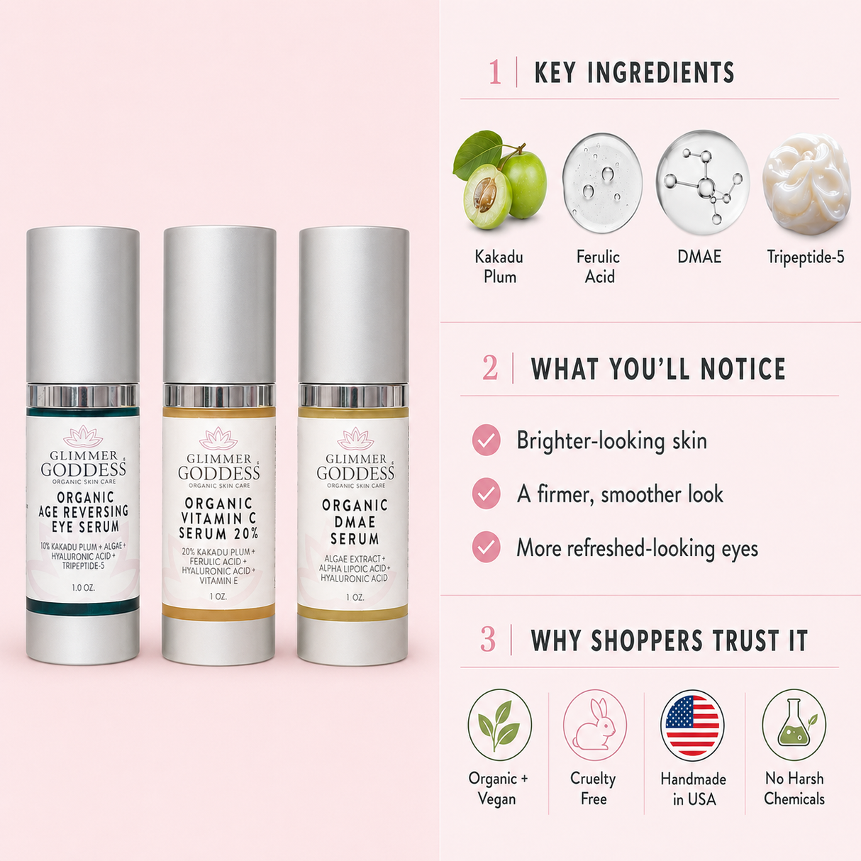 Organic Anti-Aging Trio Vitamin C + DMAE + Age Reversing Eye Serum