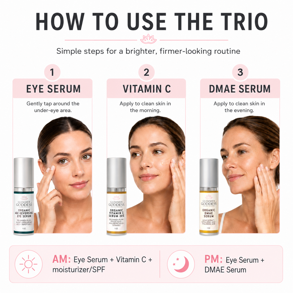 Organic Anti-Aging Trio Vitamin C + DMAE + Age Reversing Eye Serum