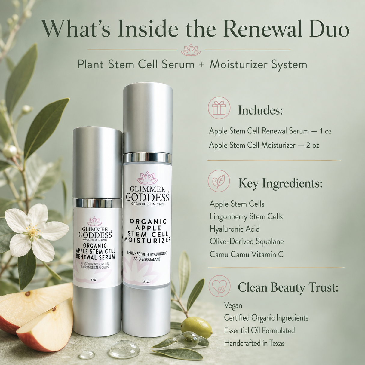 Organic Apple Stem Cell Anti-Aging Duo | Hydrating Serum & Moisturizer for Firm, Radiant Skin