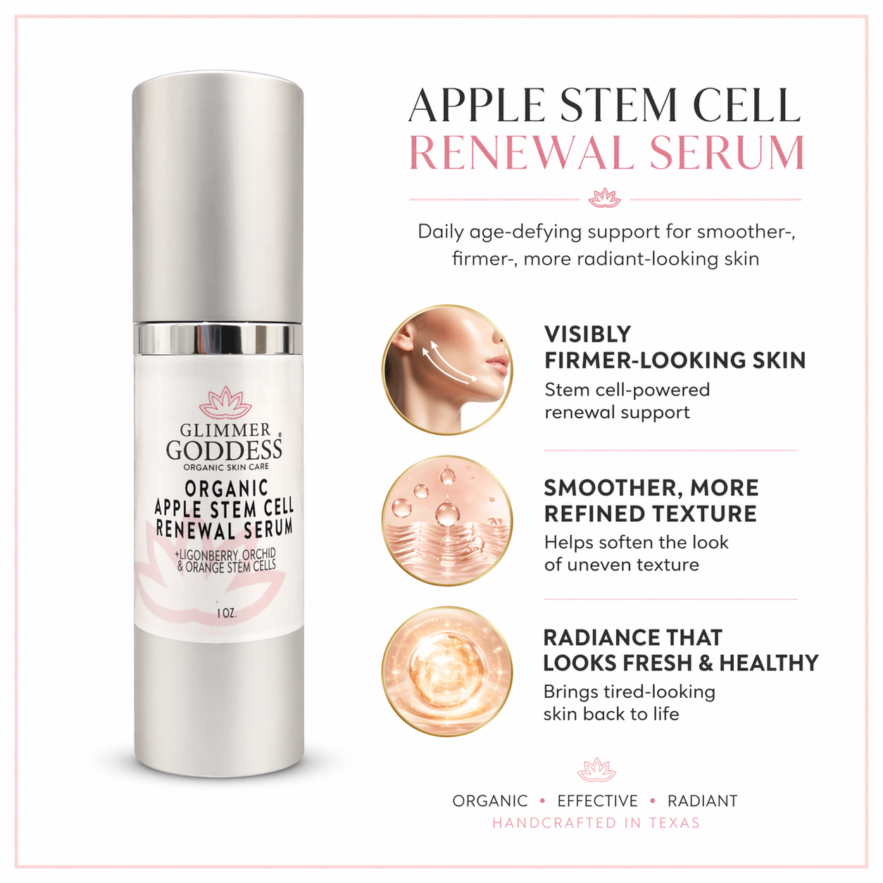 Organic Apple Stem Cell Serum for Anti-Aging | Lingonberry, Orchid & Orange Stem Cells for Hydration & Wrinkle Defense