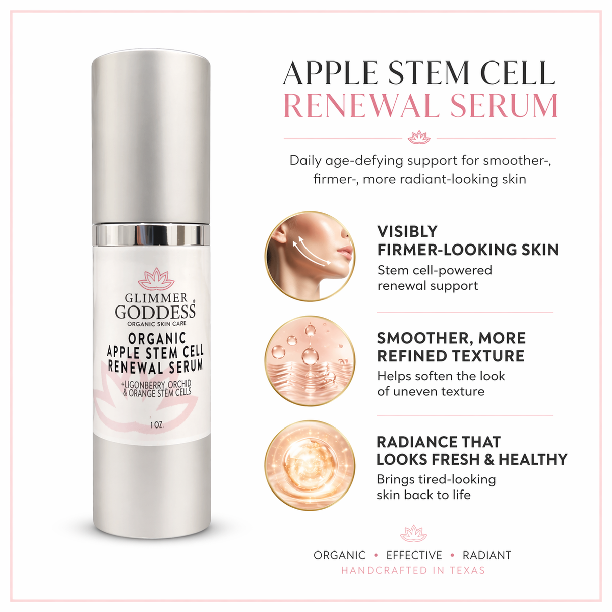 Organic Apple Stem Cell Serum for Anti-Aging | Lingonberry, Orchid & Orange Stem Cells for Hydration & Wrinkle Defense