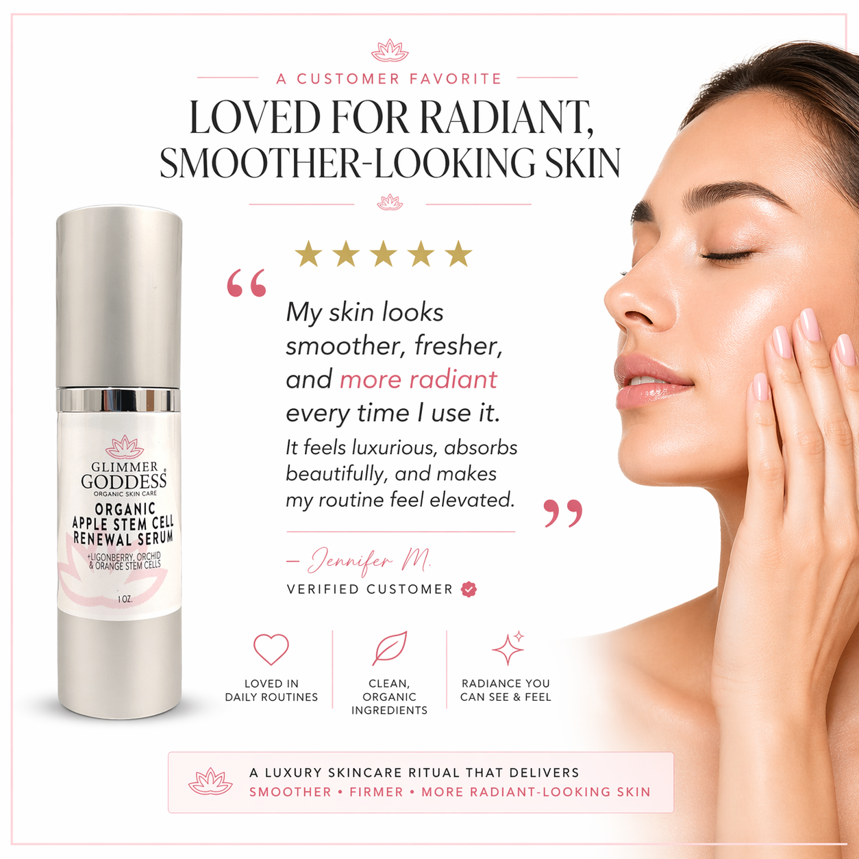 Organic Apple Stem Cell Serum for Anti-Aging | Lingonberry, Orchid & Orange Stem Cells for Hydration & Wrinkle Defense