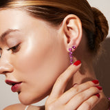 Lab Grown Pink Sapphire Heart Tennis Earrings