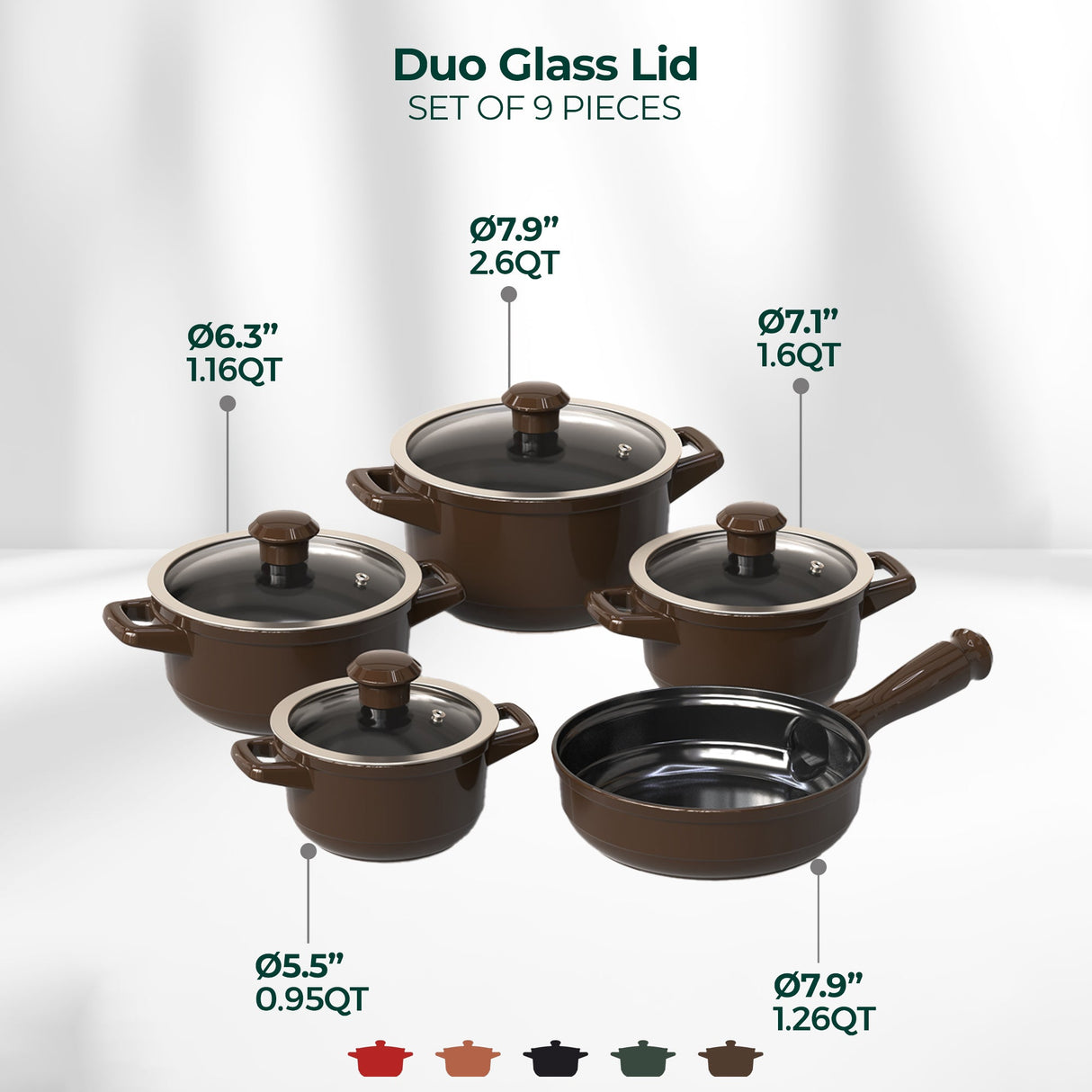 Duo 9 Piece Ceramic Cookware  Set - Glass Lid