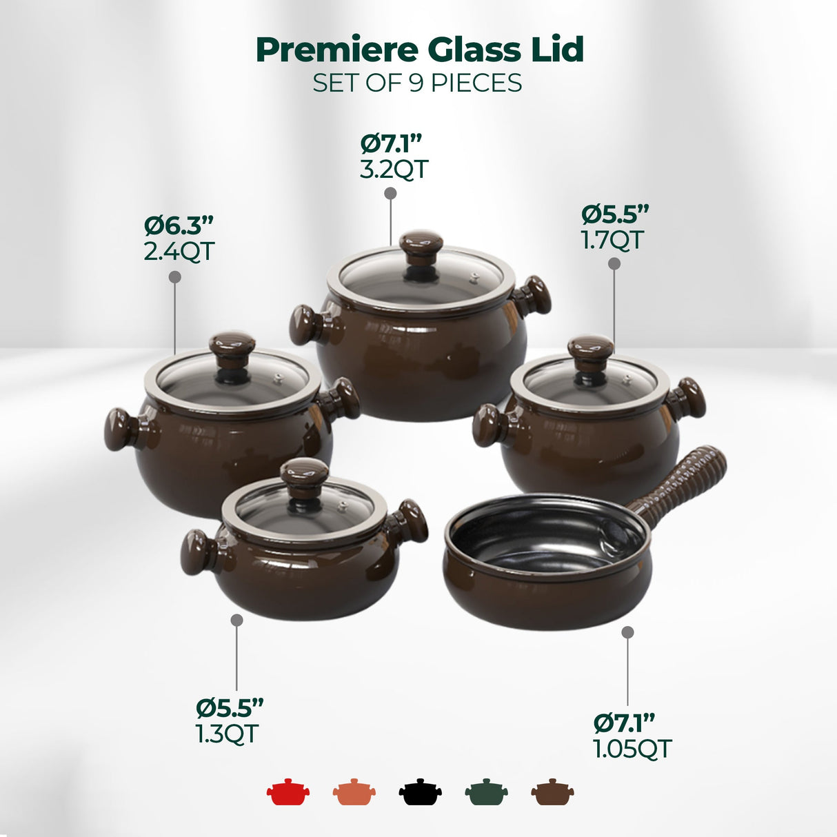 Premiere 9 Piece Ceramic Cookware Set - Glass Lid