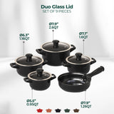 Duo 9 Piece Ceramic Cookware  Set - Glass Lid