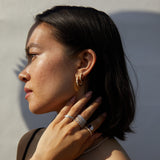 Lab Grown White Sapphire Baguette Huggie Earrings