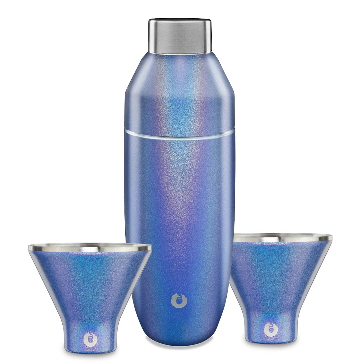 Stainless Steel Cocktail Shaker and Martini Glass Barware Set, Shimmer Blue