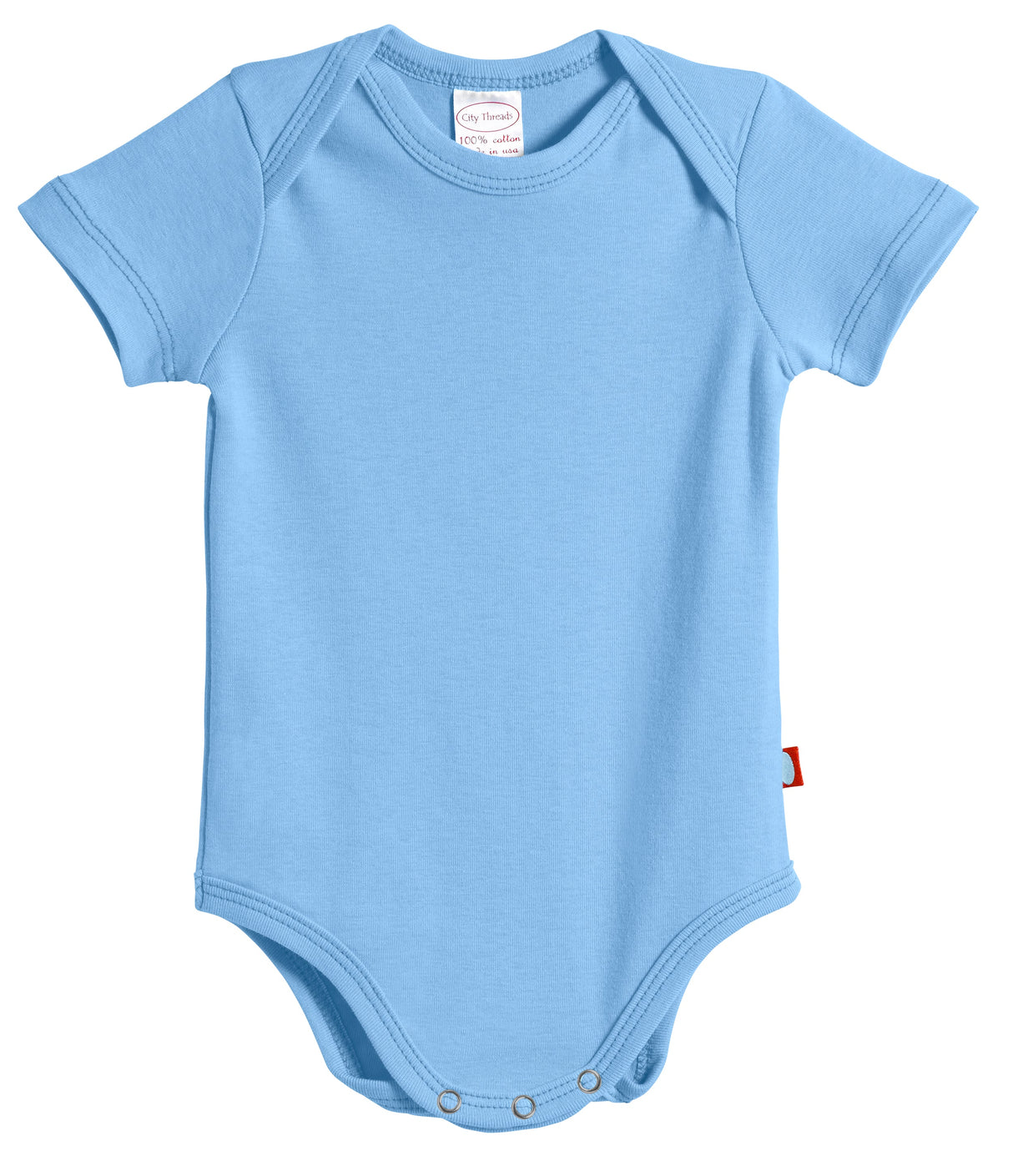 Super-Soft Organic Cotton Baby Rib Short Sleeve Snap Onesie| Bright Light Blue