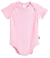 Super-Soft Organic Cotton Baby Rib Short Sleeve Snap Onesie| Bright Light Pink