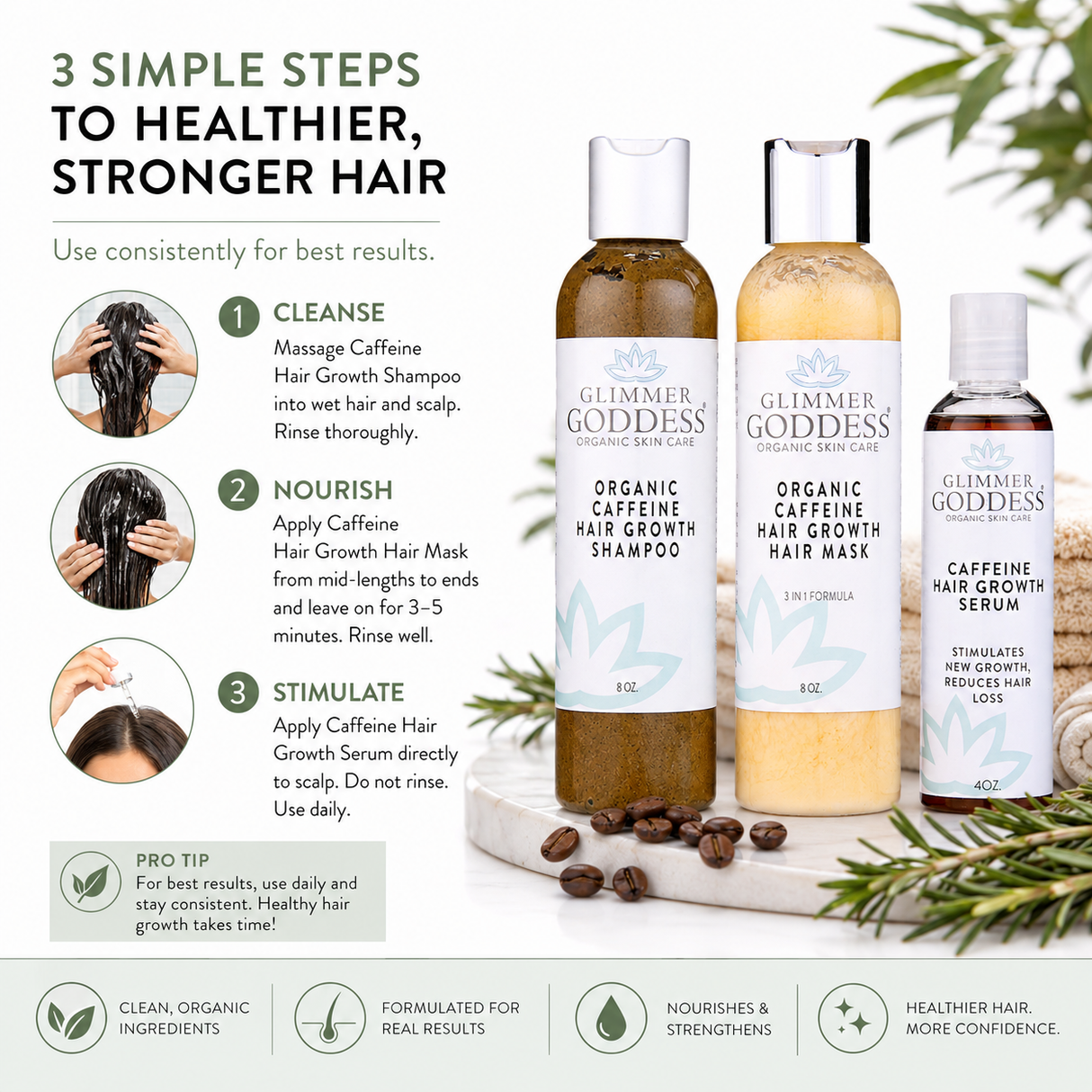 Organic Caffeine Hair Growth Trio