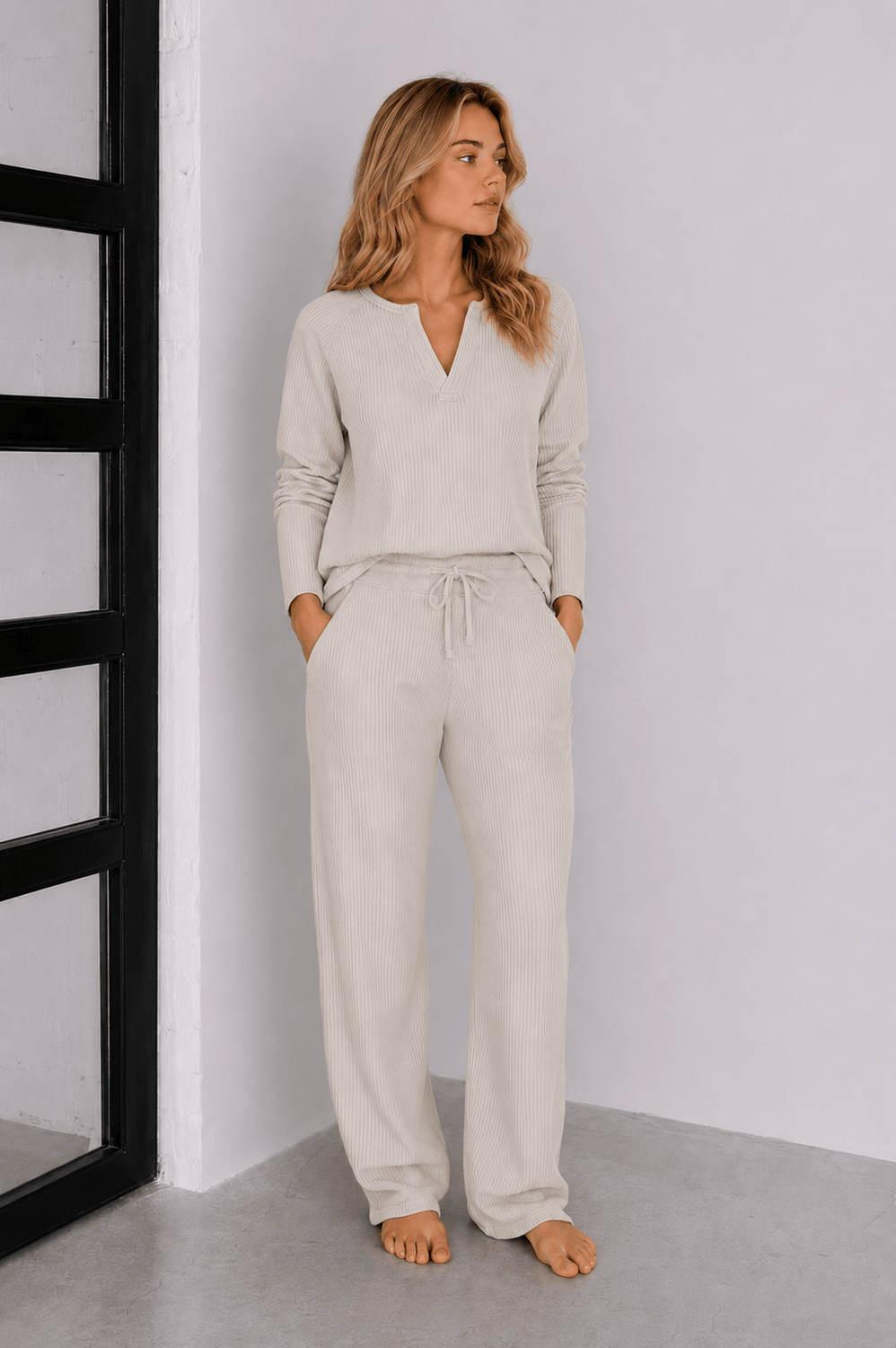 Jules Waffle Knit Organic Cotton V-Neck Pullover
