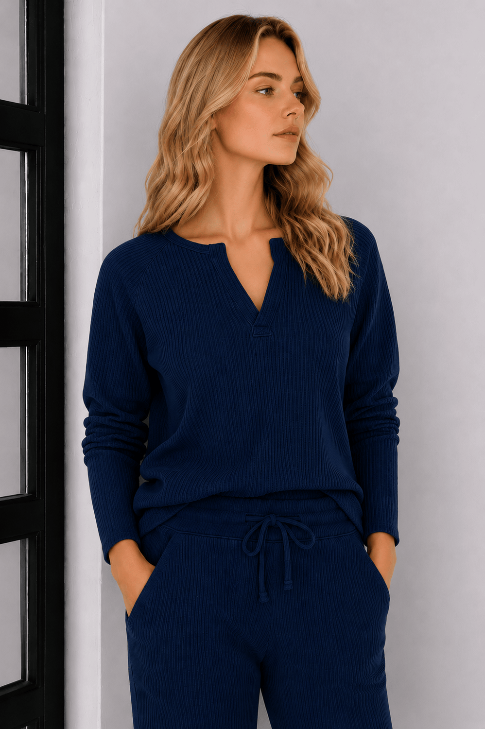 Jules Waffle Knit Organic Cotton V-Neck Pullover