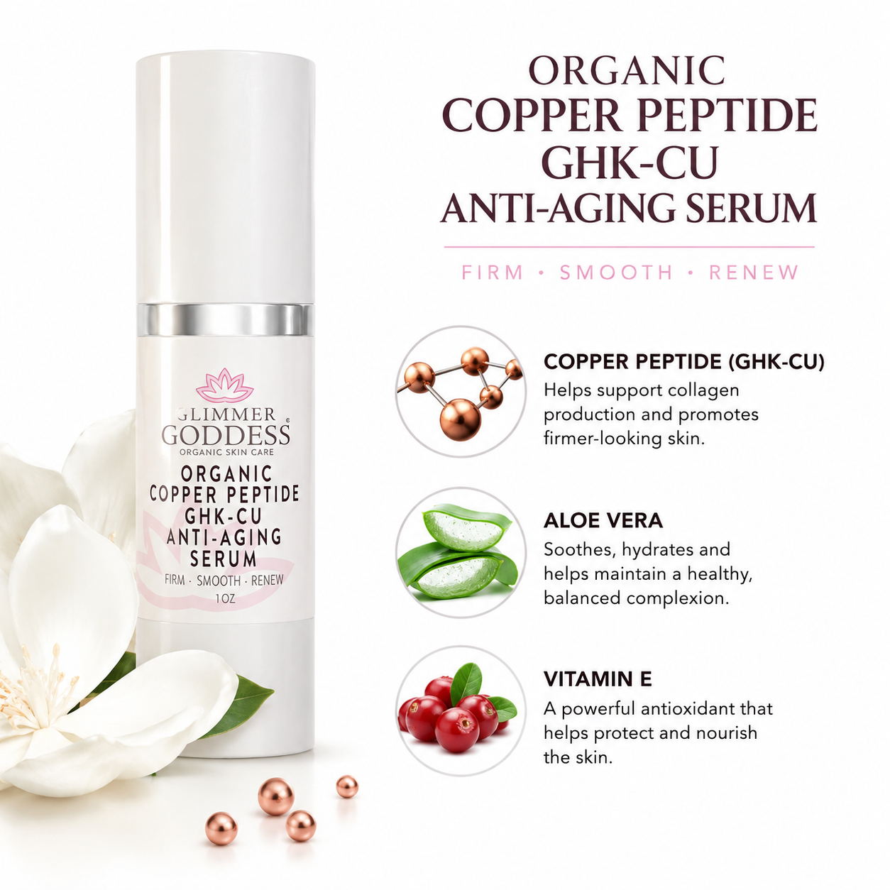Organic Copper Peptide Anti-Aging Serum – GHK-Cu, Argireline®, Matrixyl 3000, Hyaluronic Acid – Wrinkle Repair
