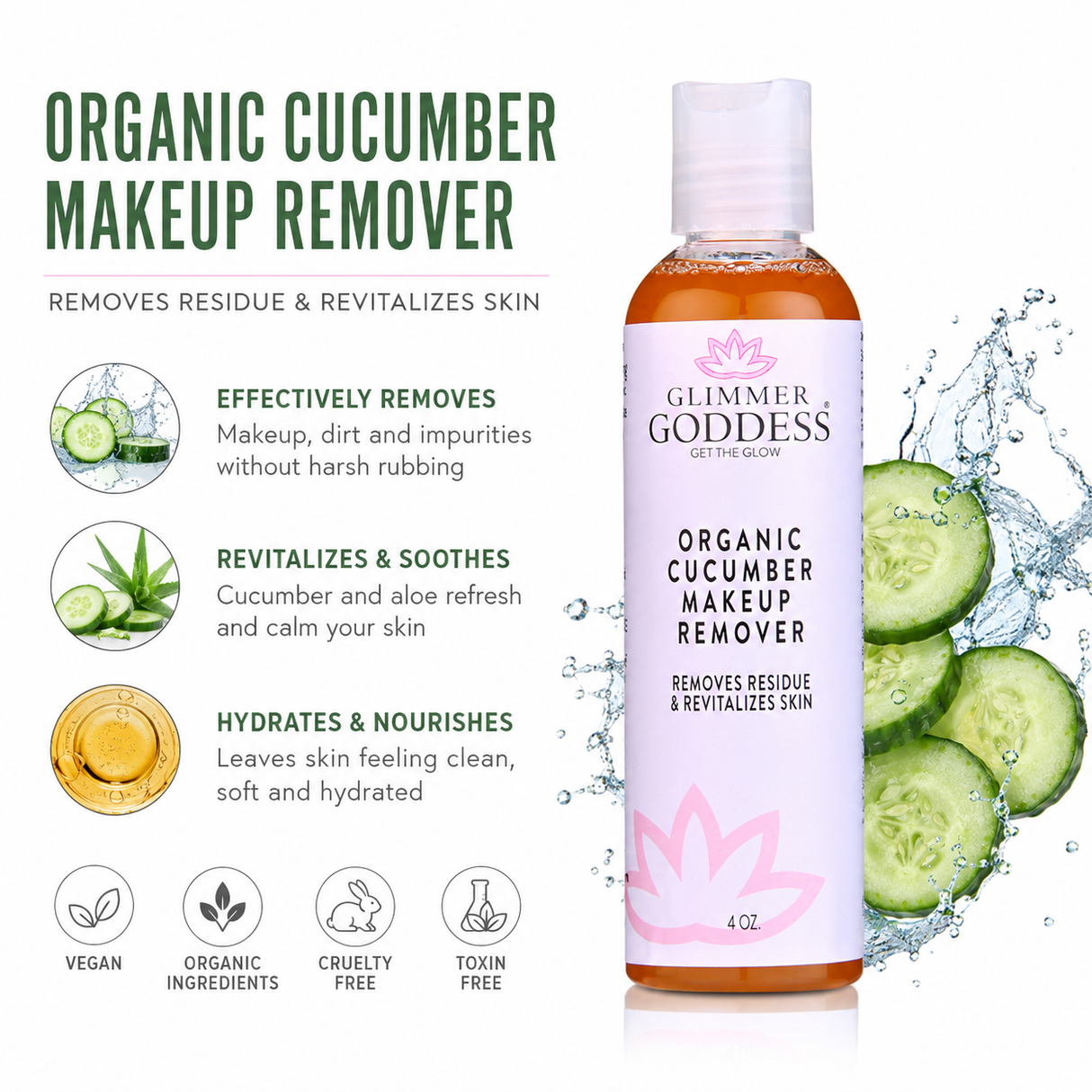 Organic Cucumber Makeup Remover - Remove Makeup with No Oily Residue