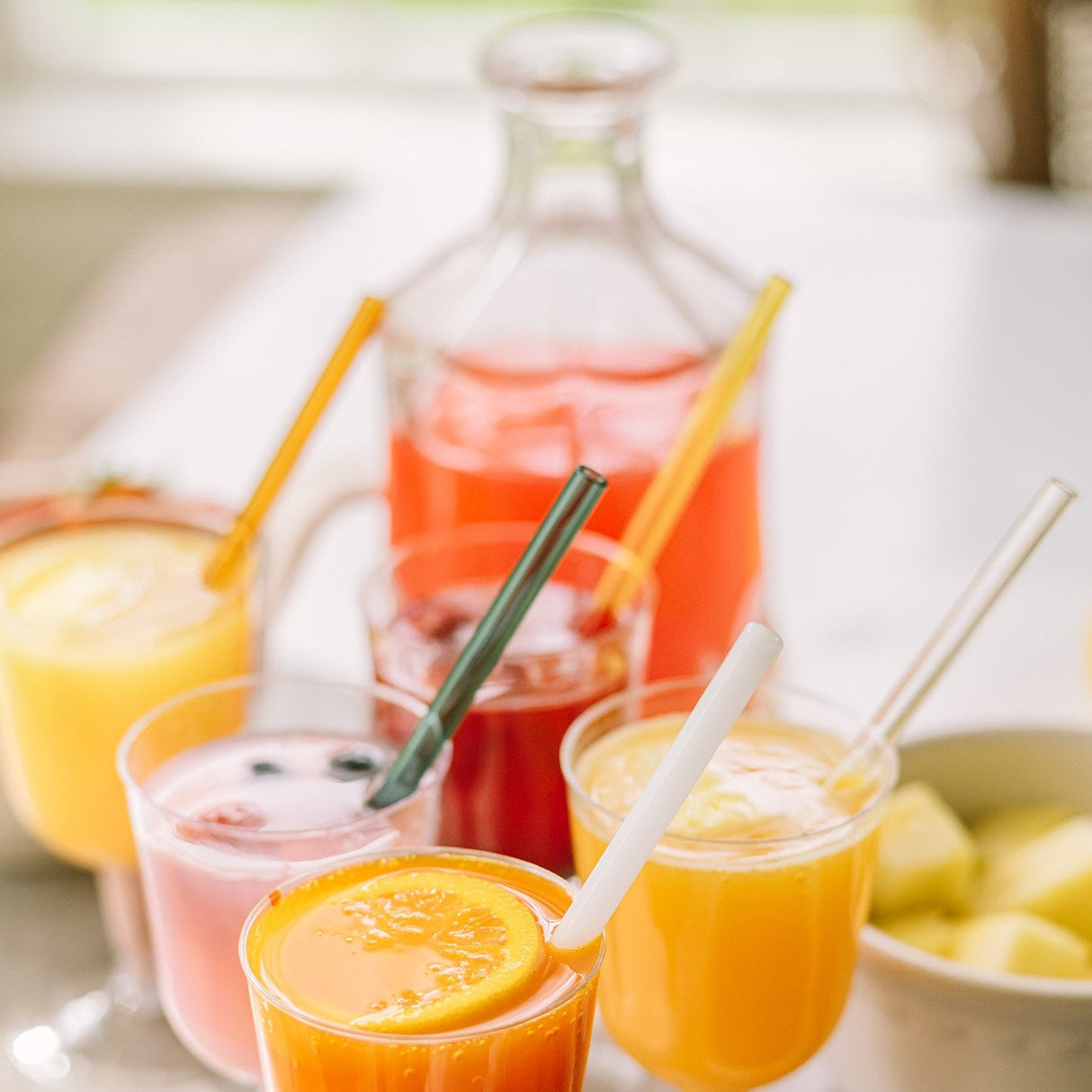 Skinny 6" Glass Cocktail Straw Set - Fjord Mist