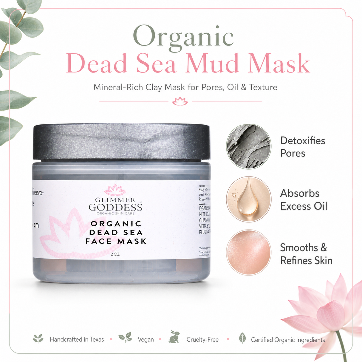 Organic Dead Sea Mud Mask With Bentonite Clay - Exfoliate & Rejuvenate