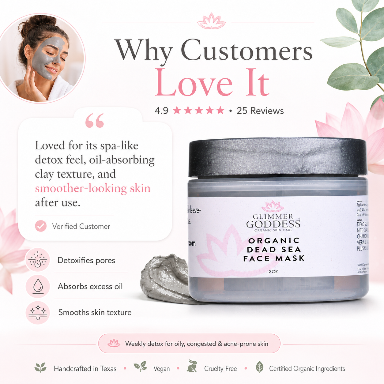Organic Dead Sea Mud Mask With Bentonite Clay - Exfoliate & Rejuvenate
