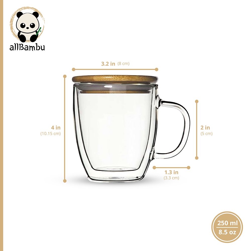 Double Wall Glass Mug with Bamboo Lid