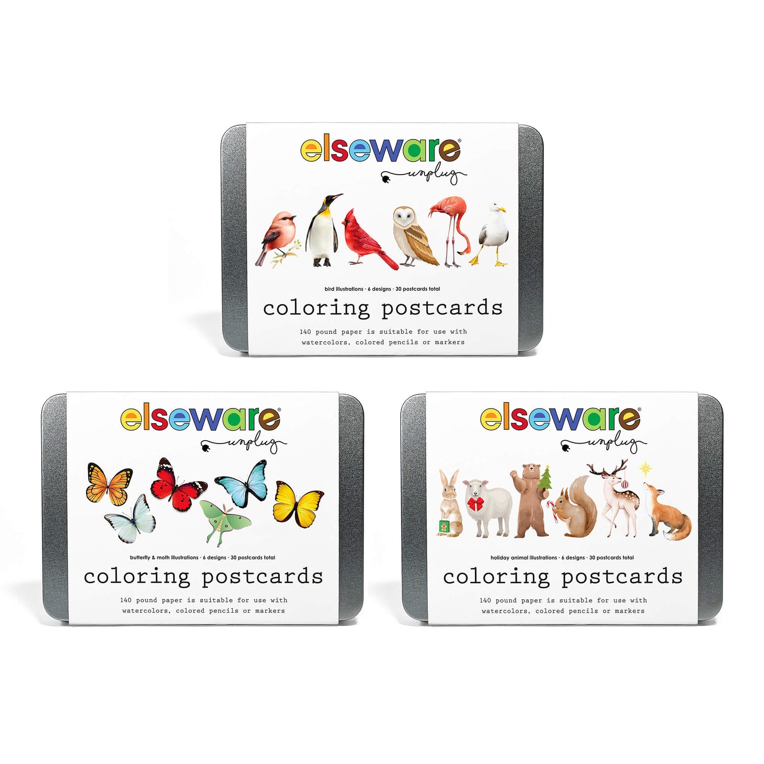 Coloring Postcards w/ 6 Designs (30 cards)