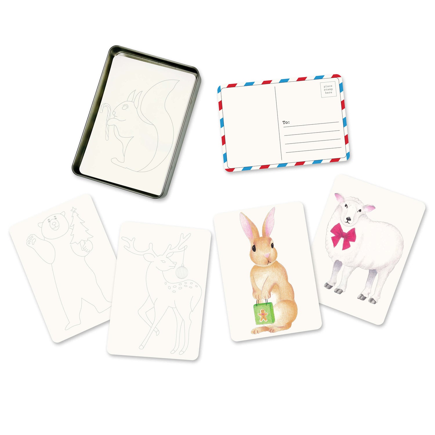 Coloring Postcards w/ 6 Designs (30 cards)