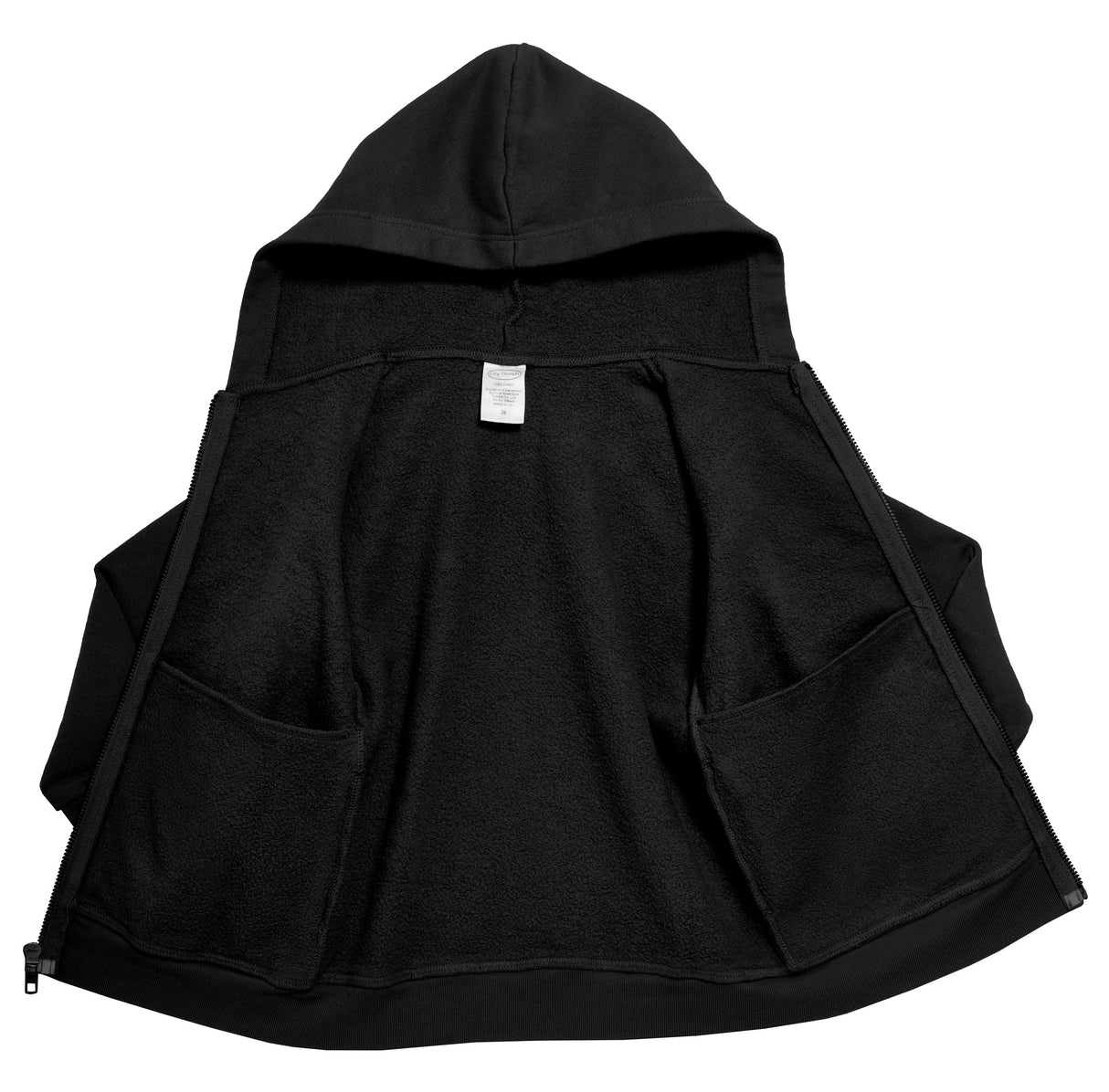 Soft & Cozy 100% Cotton Fleece Zip Hoodie with Inner Pockets | Black