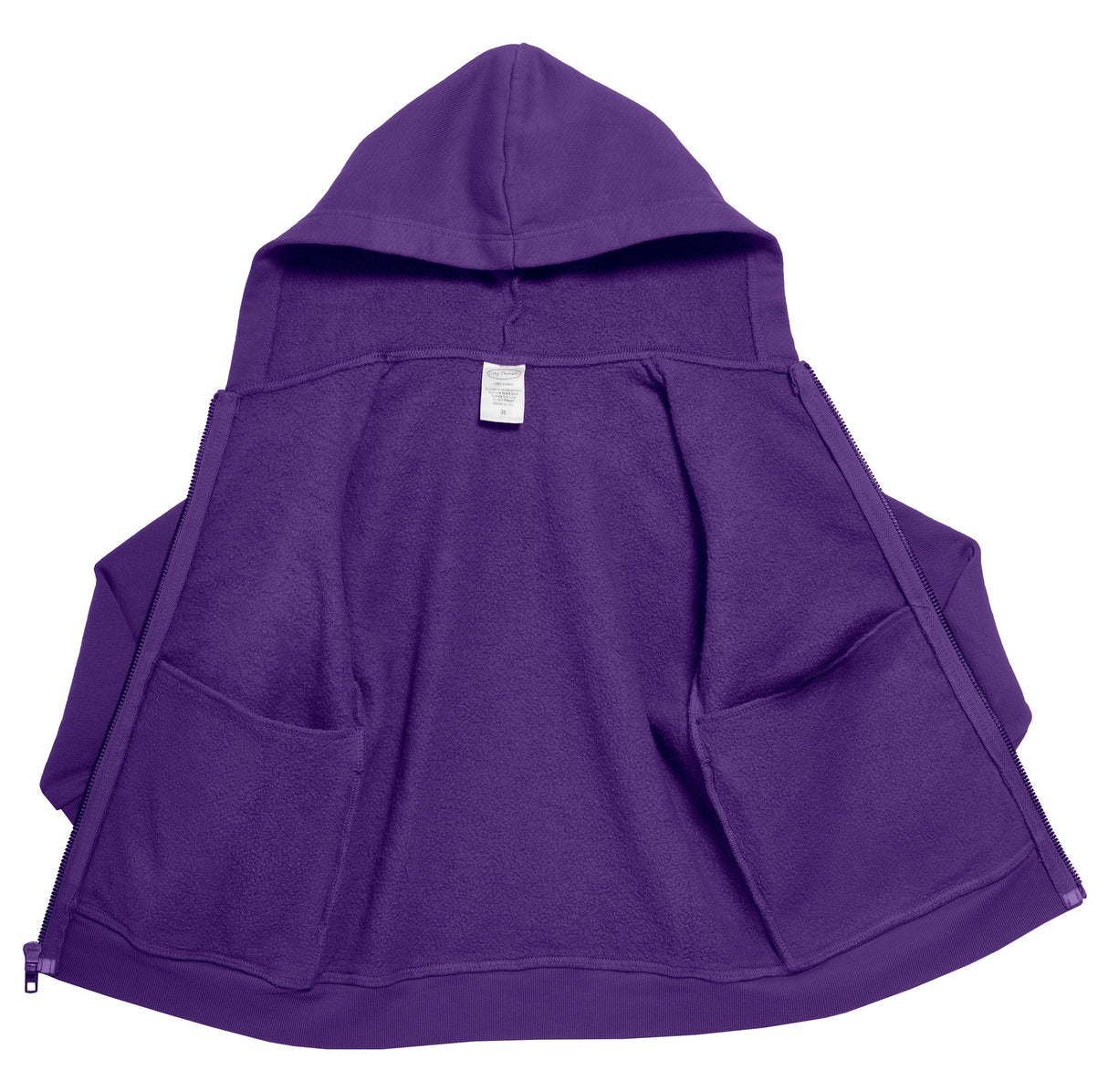 Soft & Cozy 100% Cotton Fleece Zip Hoodie with Inner Pockets | Purple