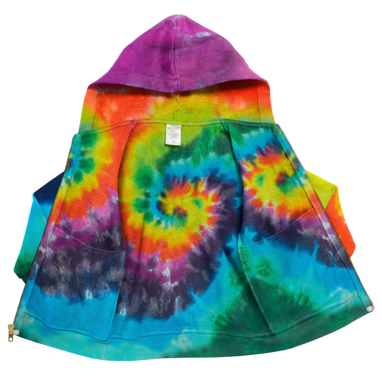 Limited Edition Tie Dyed Soft & Cozy 100% Cotton Fleece Zip Hoodie | Rainbow Spiral