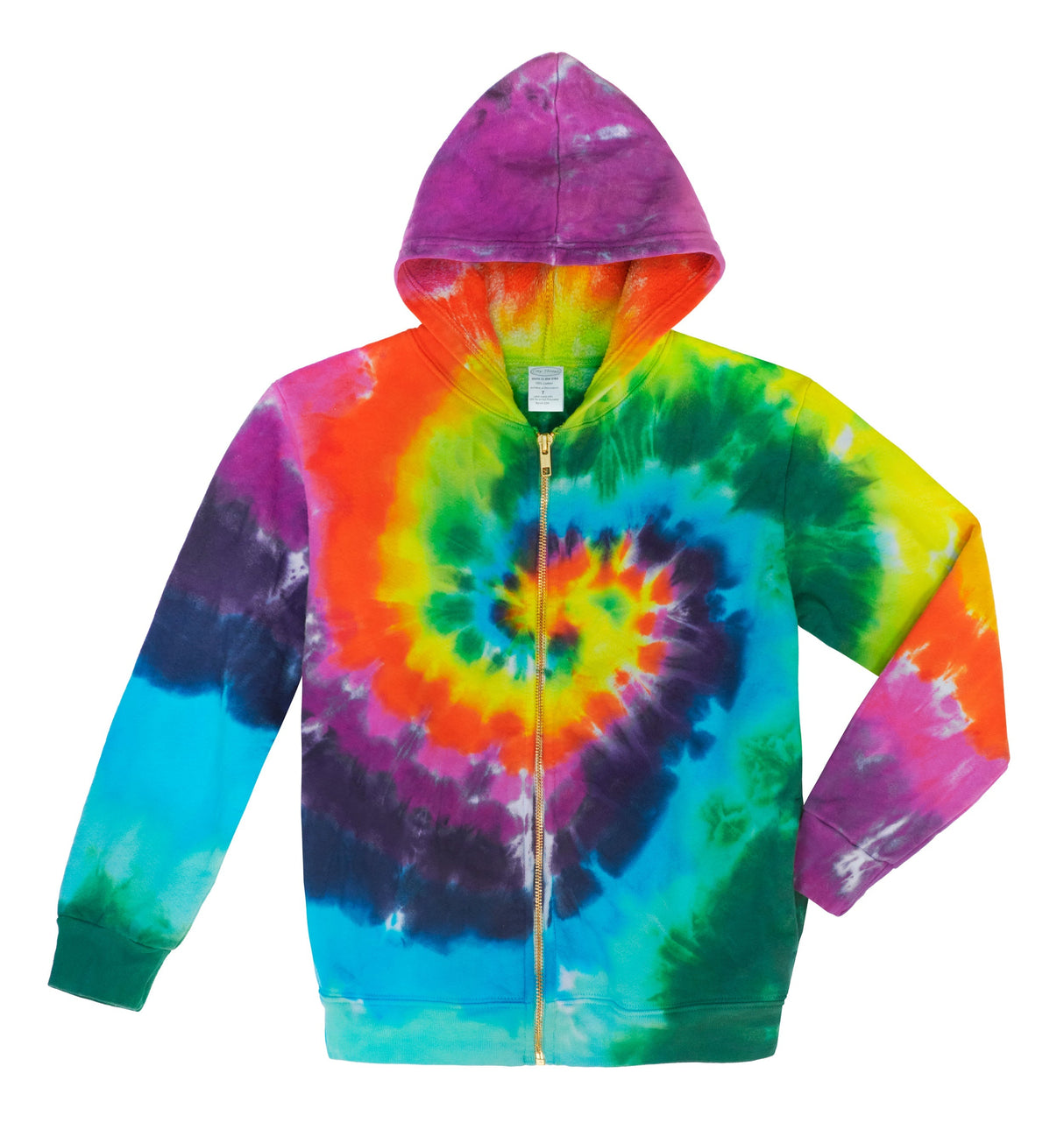 Limited Edition Tie Dyed Soft & Cozy 100% Cotton Fleece Zip Hoodie | Rainbow Spiral