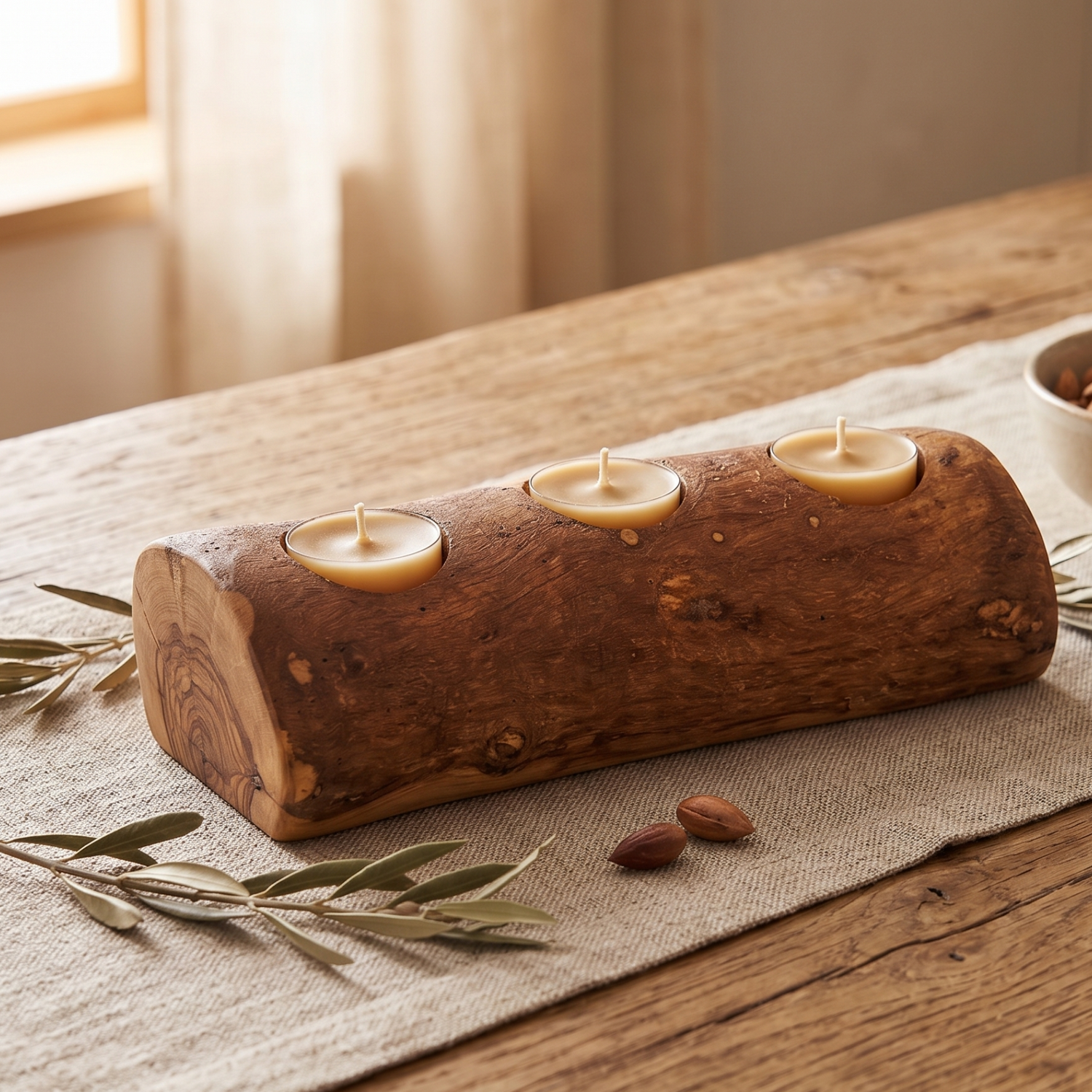 Olive Wood Candle Holder