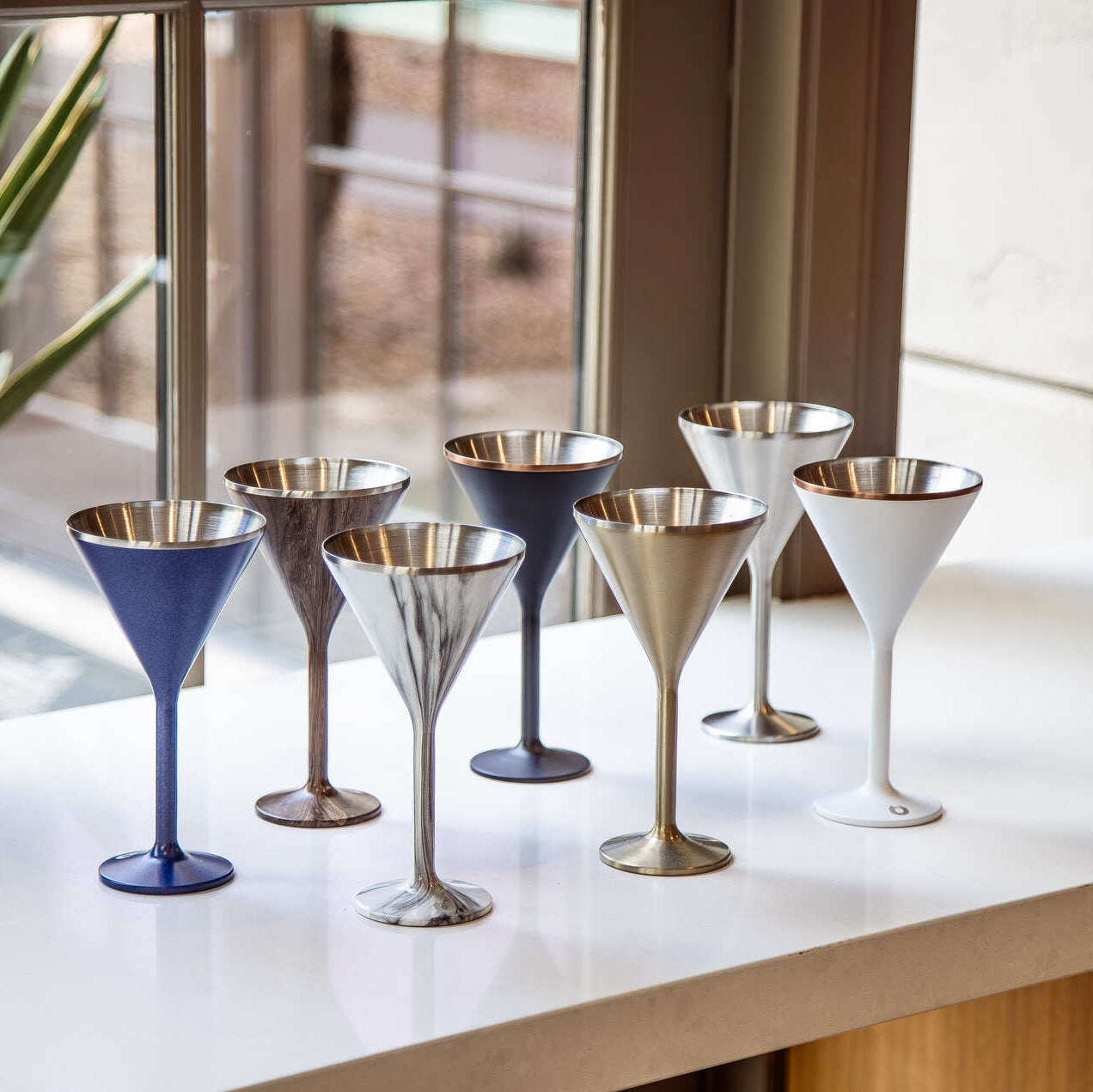 Stainless Steel Stemmed Martini Glass , Dark Walnut