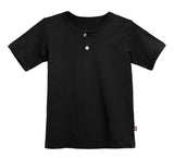 Boys Soft Organic Cotton Jersey Short Sleeve Henley Tee | Black