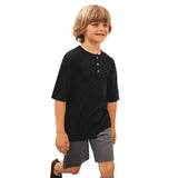 Boys Soft Organic Cotton Jersey Short Sleeve Henley Tee | Black