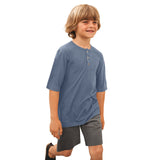 Boys Soft Organic Cotton Jersey Short Sleeve Henley Tee | Concrete