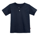 Boys Soft Organic Cotton Jersey Short Sleeve Henley Tee | Dark Navy
