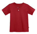 Boys Soft Organic Cotton Jersey Short Sleeve Henley Tee | Red