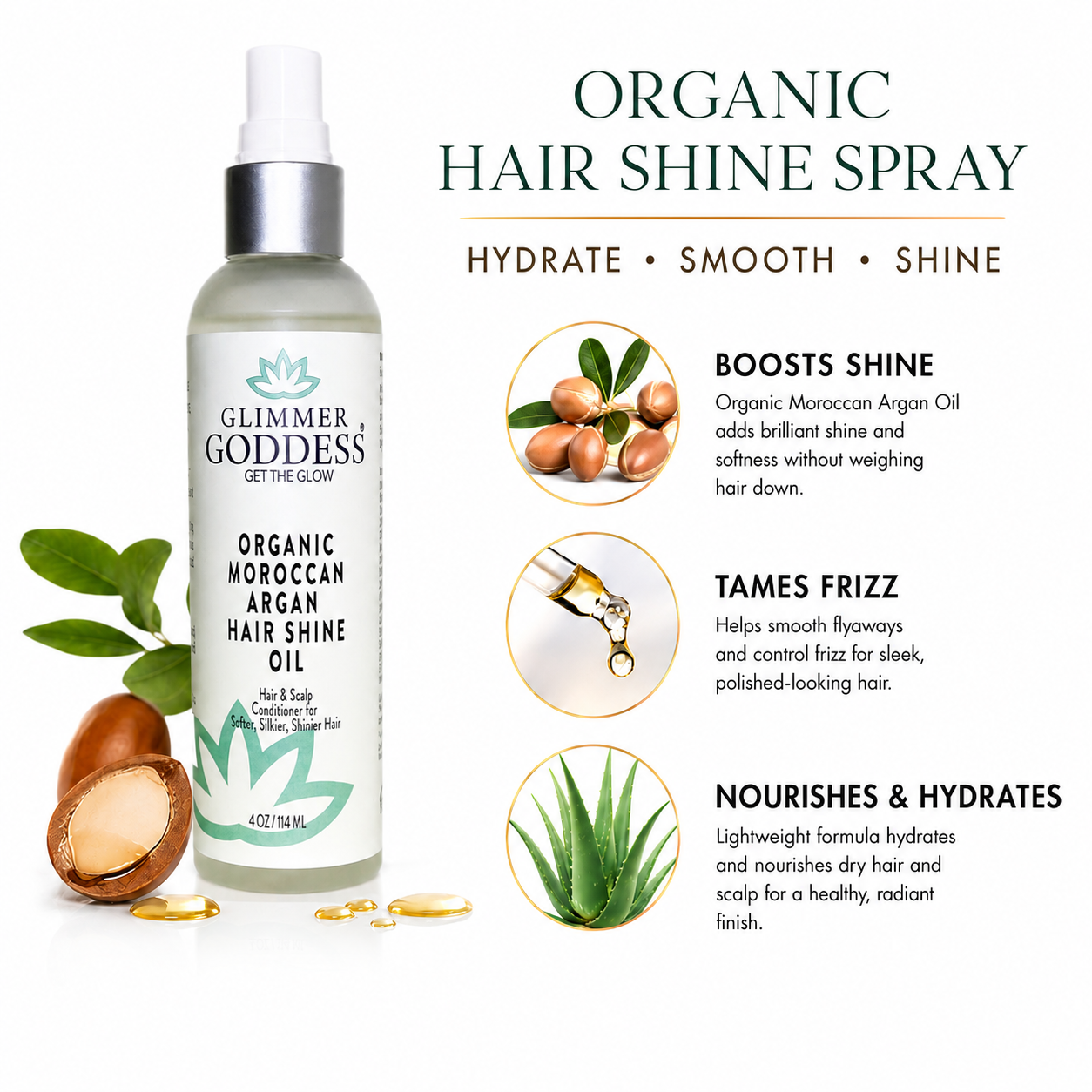 Organic Hair Shine Spray | Moroccan Argan Oil