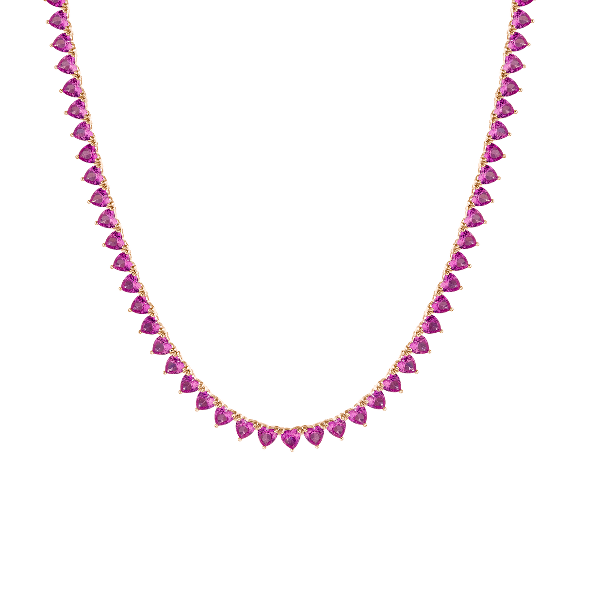 Lab Grown Pink Sapphire Heart Tennis Necklace