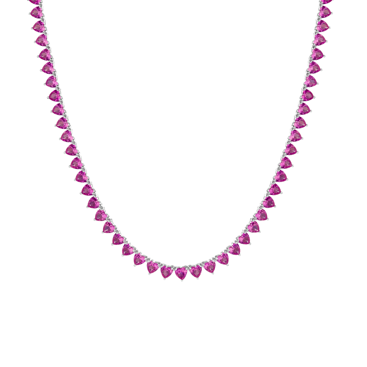 Lab Grown Pink Sapphire Heart Tennis Necklace
