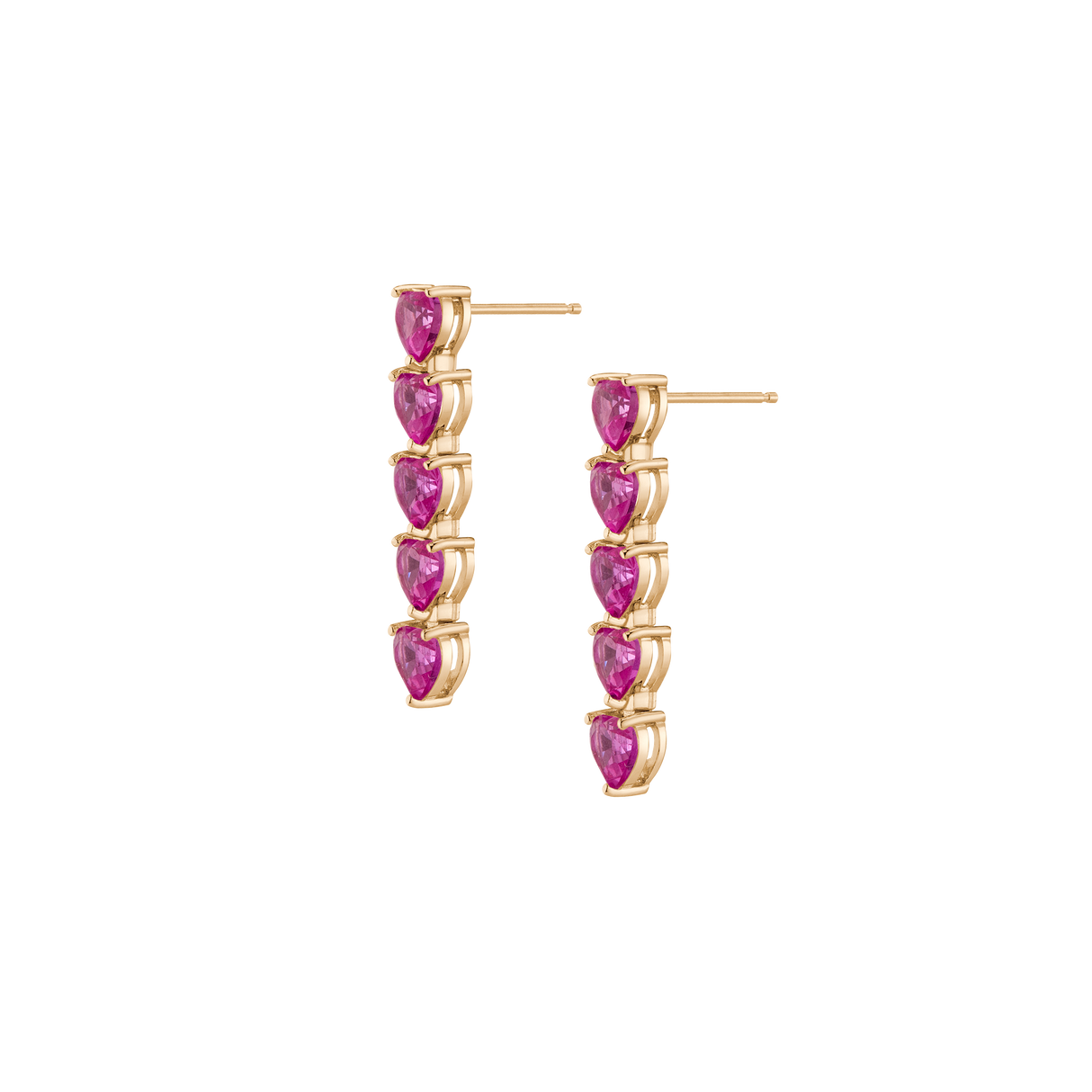 Lab Grown Pink Sapphire Heart Tennis Earrings