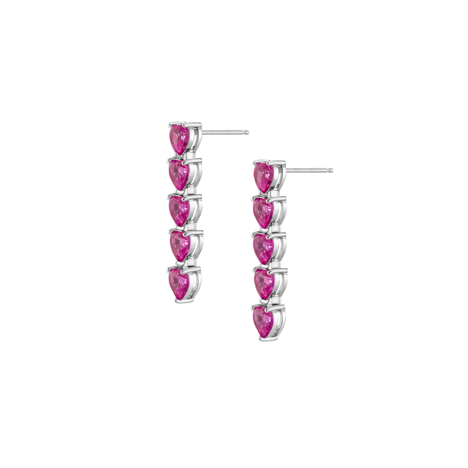 Lab Grown Pink Sapphire Heart Tennis Earrings