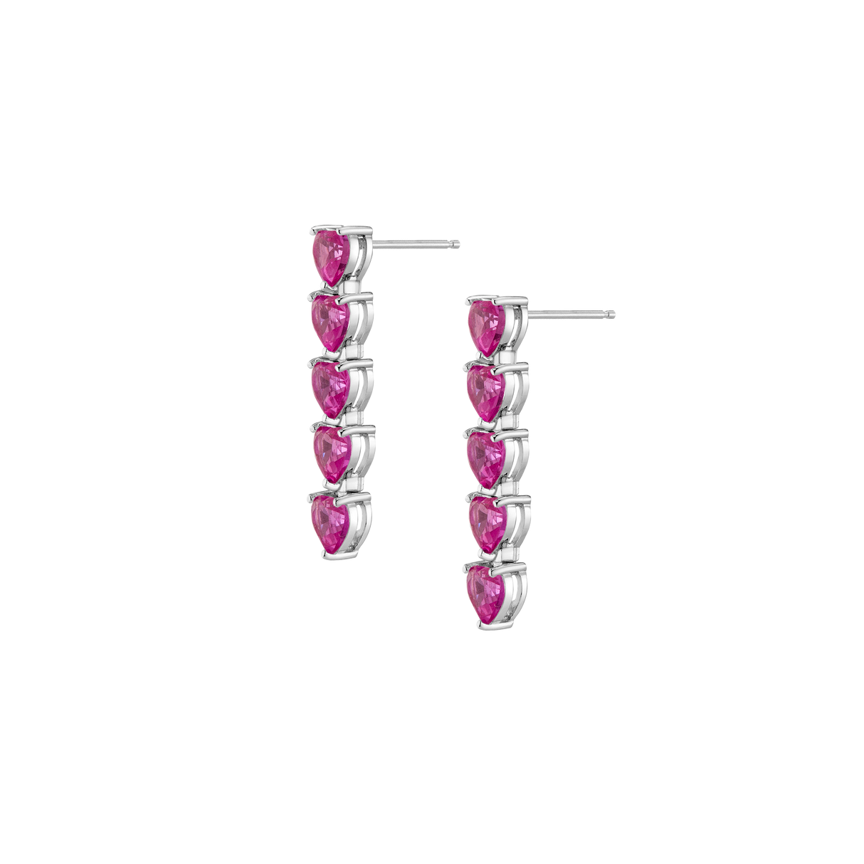Lab Grown Pink Sapphire Heart Tennis Earrings