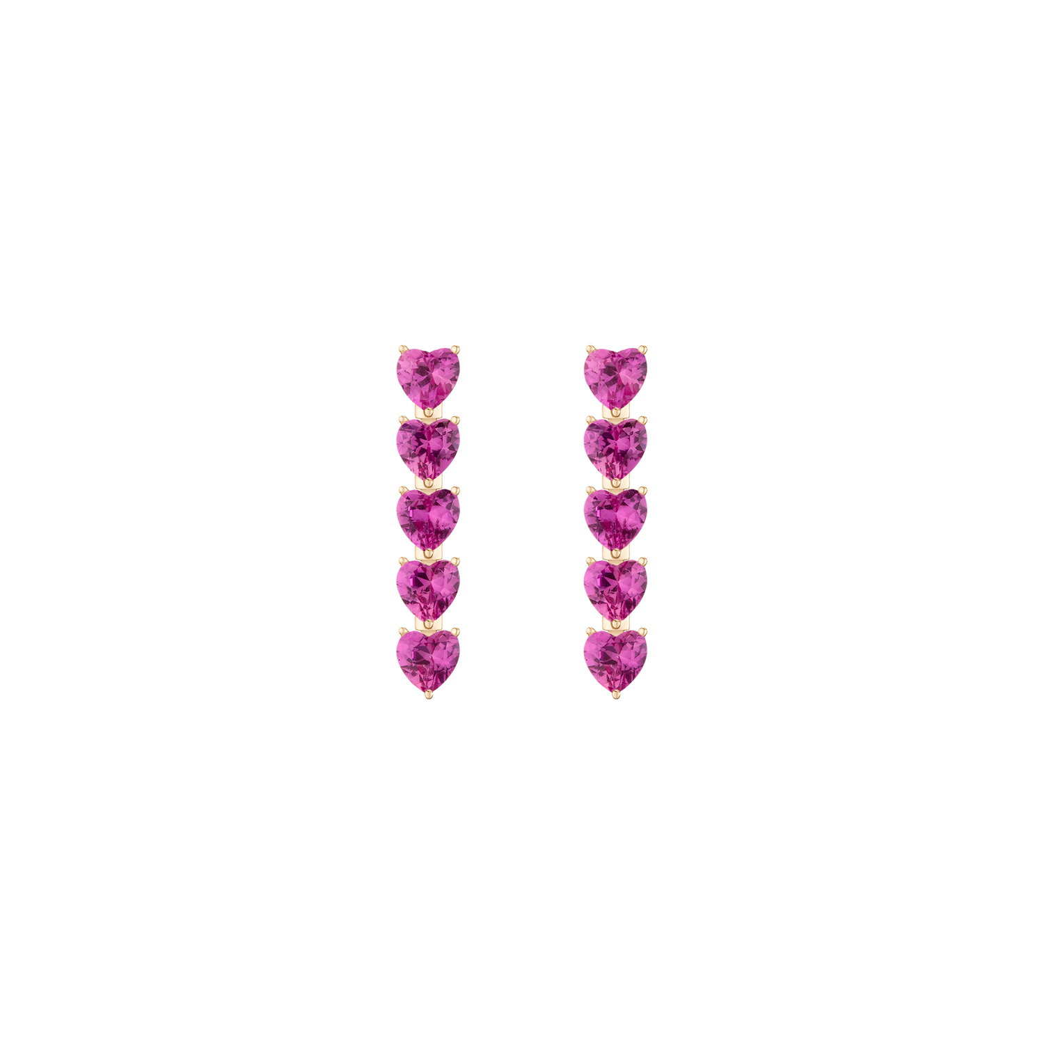 Lab Grown Pink Sapphire Heart Tennis Earrings