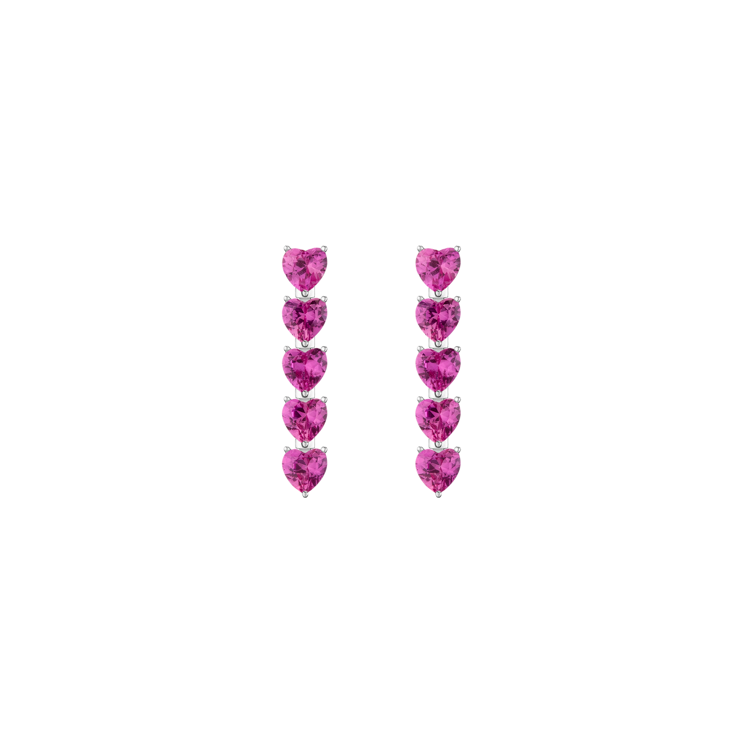Lab Grown Pink Sapphire Heart Tennis Earrings