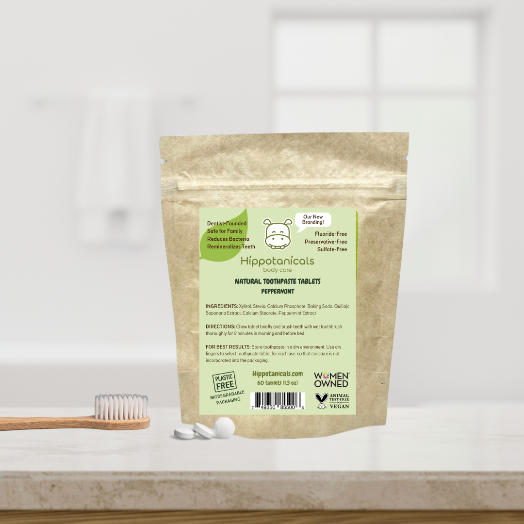 Natural Peppermint Toothpaste Tablets in Compostable Pouch (60 tablets each)